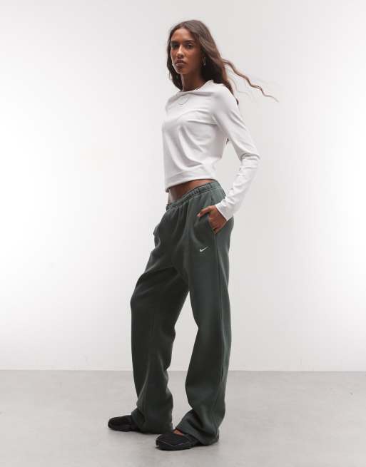 Nike Studio Fleece mid-weight mid rise open hem jogger in green, 3 of 5