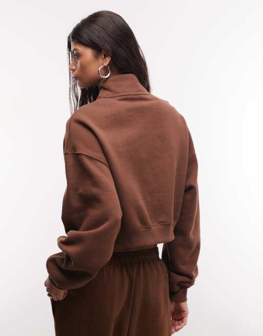 Nike Studio Fleece mid-weight oversized cropped quarter zip sweat in brown, 4 of 4