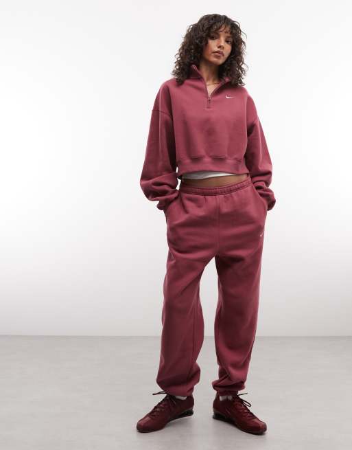 Nike Studio Fleece mid-weight oversized cropped quarter zip sweat in pink, 2 of 4
