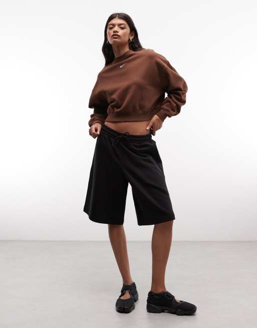 Nike Studio Fleece mid-weight oversized cropped sweat in brown, 2 of 4