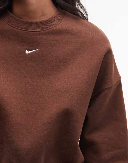 Nike Studio Fleece mid-weight oversized cropped sweat in brown, 3 of 4