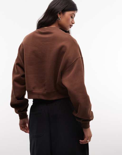 Nike Studio Fleece mid-weight oversized cropped sweat in brown, 4 of 4