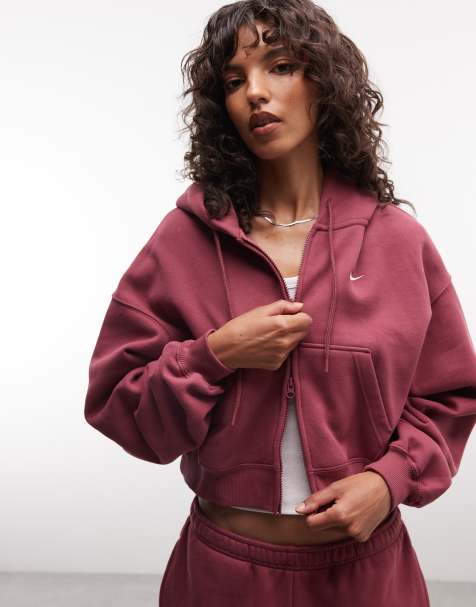Nike Studio Fleece mid-weight oversized cropped zip through hoodie in pink - view 1