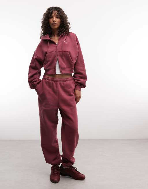 Nike Studio Fleece mid-weight oversized cropped zip through hoodie in pink, 2 of 4