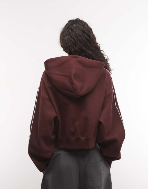 Nike Studio Fleece mid-weight oversized cropped zip-through logo hoodie in burgundy, 3 of 4