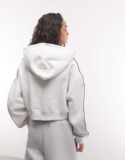 Nike Studio Fleece mid-weight oversized cropped zip-through logo hoodie in grey , 4 of 4