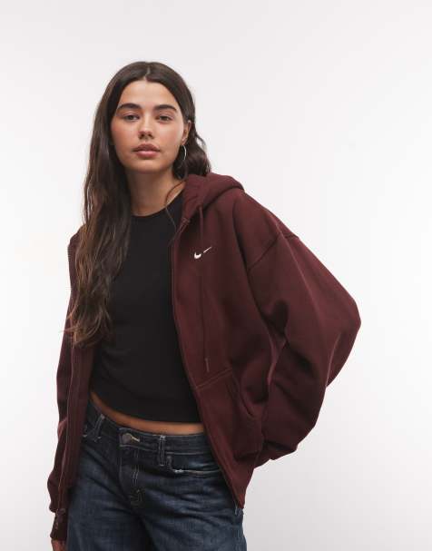 Nike Studio Fleece mid-weight oversized full zip hoodie in burgundy - view 1