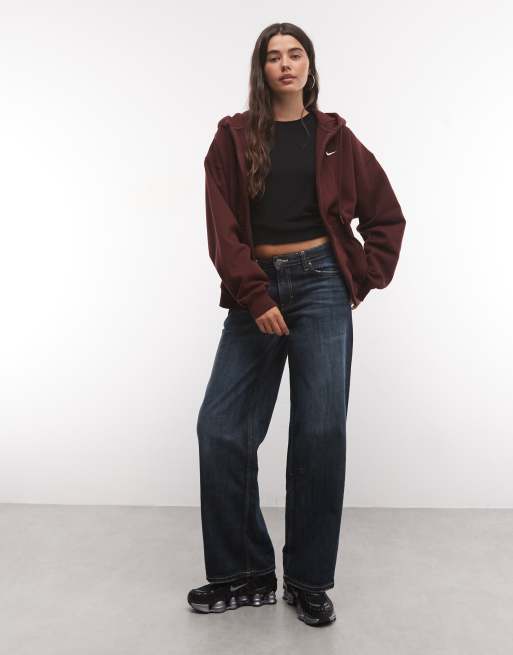 Nike Studio Fleece mid-weight oversized full zip hoodie in burgundy, 2 of 4