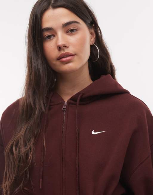 Nike Studio Fleece mid-weight oversized full zip hoodie in burgundy, 3 of 4