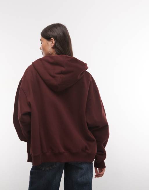 Nike Studio Fleece mid-weight oversized full zip hoodie in burgundy, 4 of 4