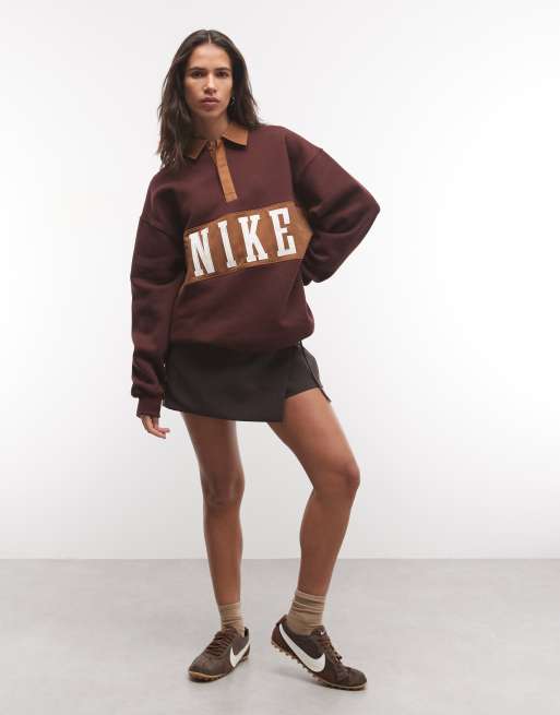Nike Studio Fleece mid-weight oversized rugby sweat in brown, 2 of 4