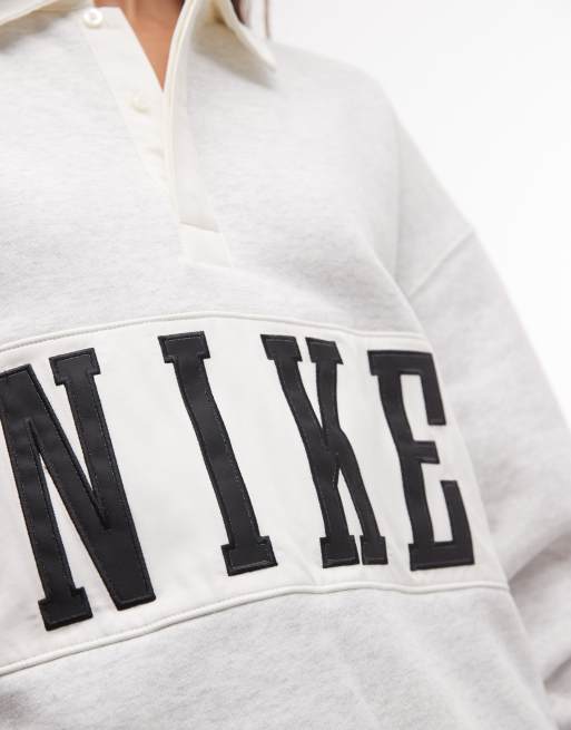Nike Studio Fleece mid-weight oversized rugby sweat in grey, 3 of 4