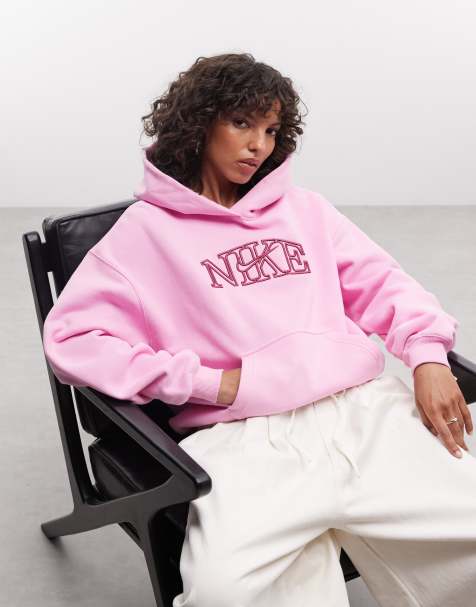 Nike Studio Fleece mid-weight varsity graphic oversized hoodie in pink - view 1
