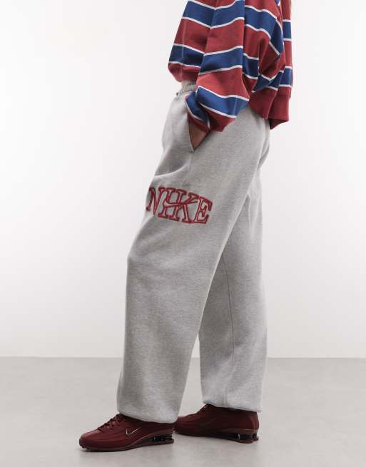 Nike Studio Fleece mid-weight varsity graphic oversized joggers in grey, 3 of 5