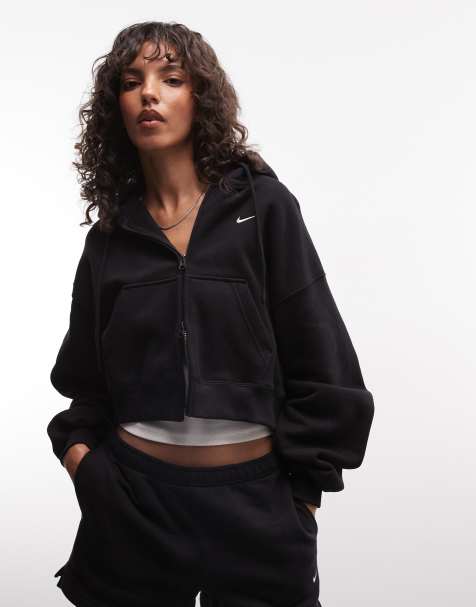 Nike Studio Fleece mid-weight zip-through oversized cropped sweat in black - view 1
