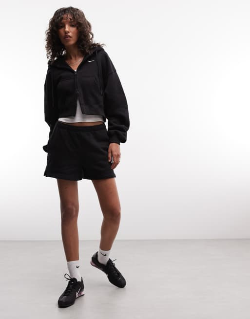 Nike Studio Fleece mid-weight zip-through oversized cropped sweat in black, 2 of 4