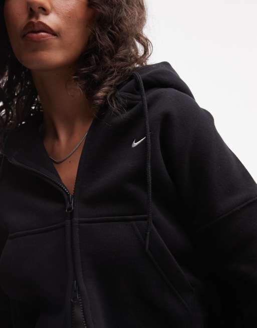 Nike Studio Fleece mid-weight zip-through oversized cropped sweat in black, 3 of 4