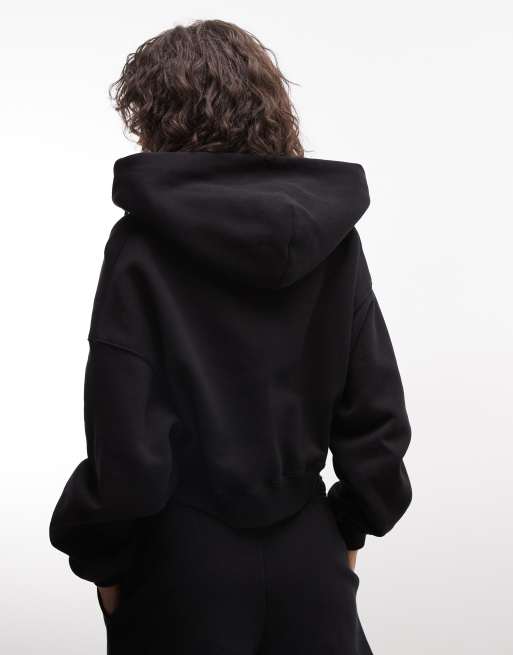 Nike Studio Fleece mid-weight zip-through oversized cropped sweat in black, 4 of 4