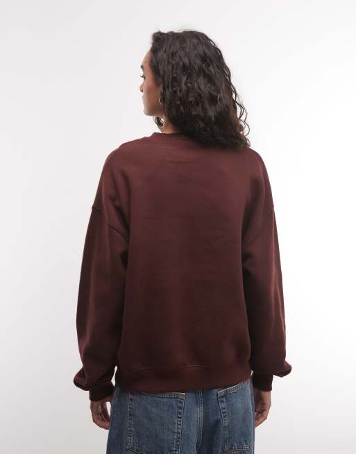 Nike Studio Fleece middelzware oversized sweater in bordeauxrood, 3 van 4
