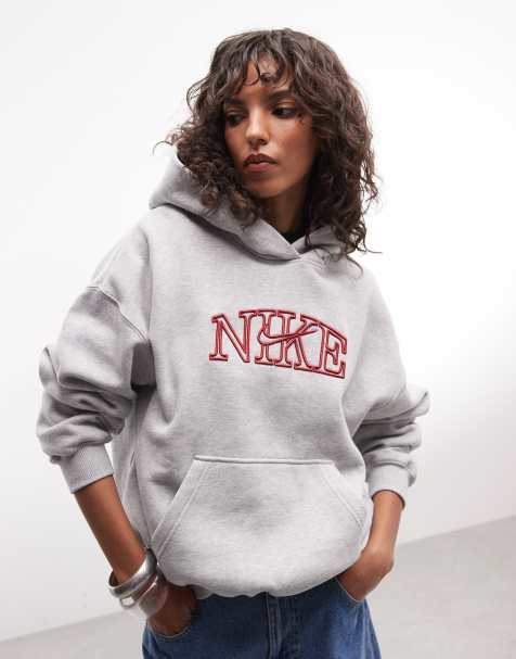 Nike Studio fleece middelzware varsity graphic oversized hoodie in grijs - view 1