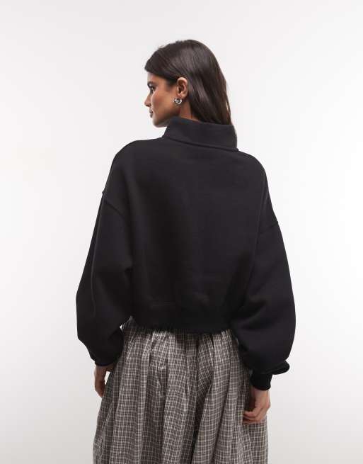 Nike Studio Fleece mittelschweres Oversize-Cropped-Sweatshirt mit Viertelreißverschluss in Schwarz, 4 von 4