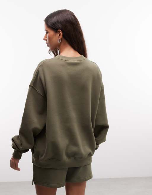 Nike Studio Fleece Oversize Varsity-Sweatshirt in Khaki, 4 von 4