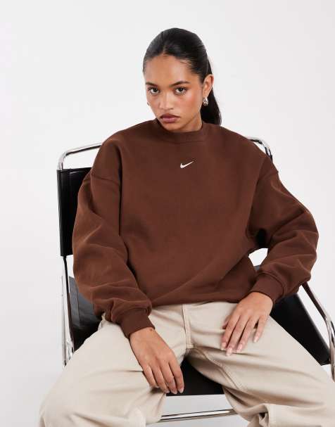 Nike Studio Fleece oversized crew neck sweatshirt in brown - view 1