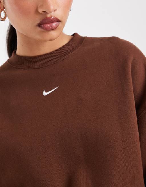 Nike Studio Fleece oversized crew neck sweatshirt in brown, 2 of 4