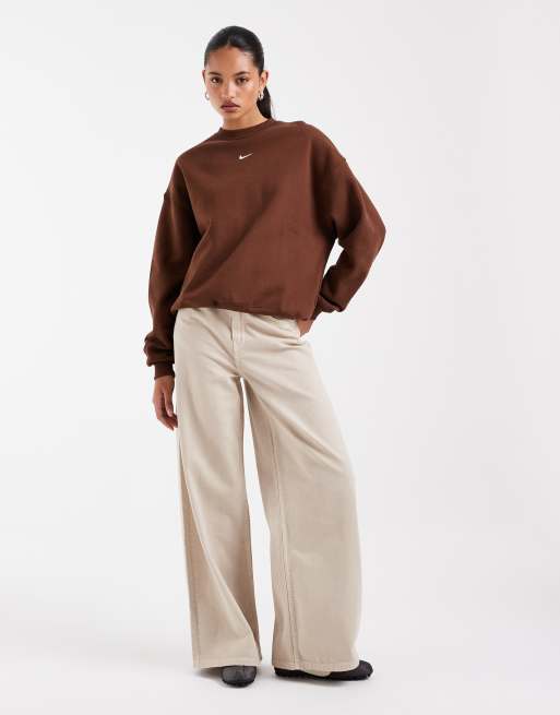 Nike Studio Fleece oversized crew neck sweatshirt in brown, 3 of 4