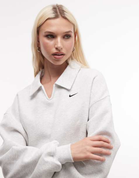 Nike Studio Fleece Oversized cropped polo shirt in gray - view 1