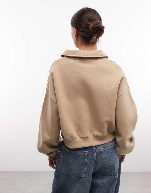 Nike Studio Fleece Oversized cropped polo shirt in khaki, 4 of 4