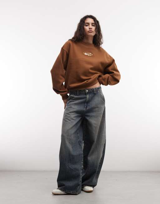 Nike Studio Fleece oversized graphic print sweat in brown, 2 of 4
