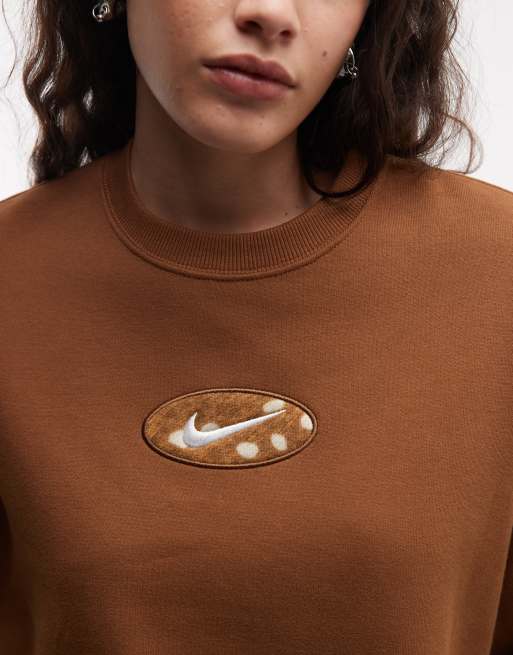 Nike Studio Fleece oversized graphic print sweat in brown, 3 of 4