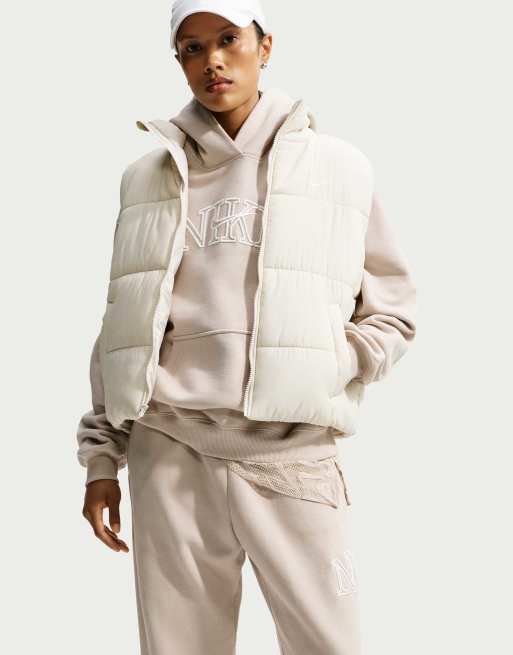 Nike Studio Fleece Oversized Logo Hoodie in beige, 3 of 4