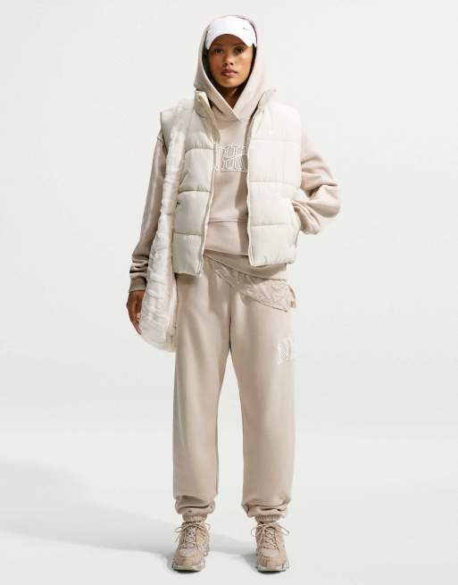 Nike Studio Fleece Oversized Logo Hoodie in beige, 4 of 4