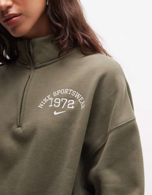 Nike Studio Fleece oversized varsity quarter zip in khaki, 3 of 4