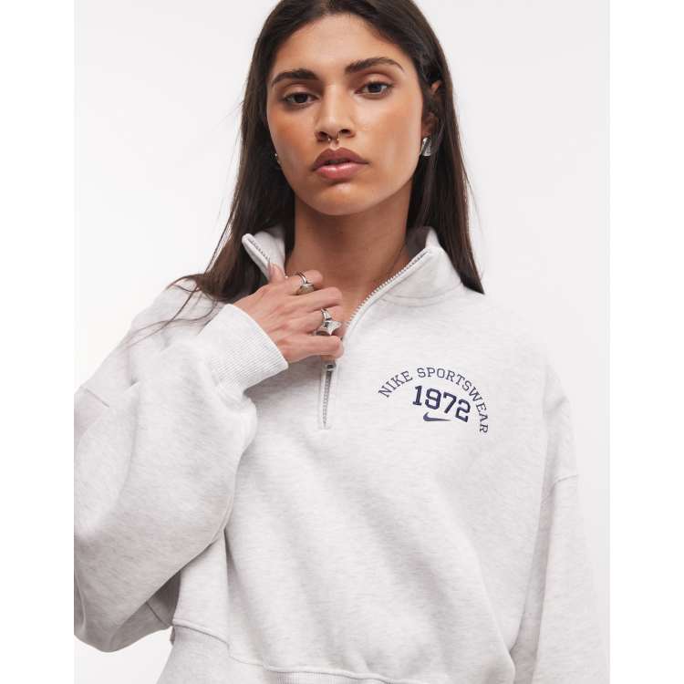 Nike Studio Fleece oversized varsity quarter zip in light grey | ASOS