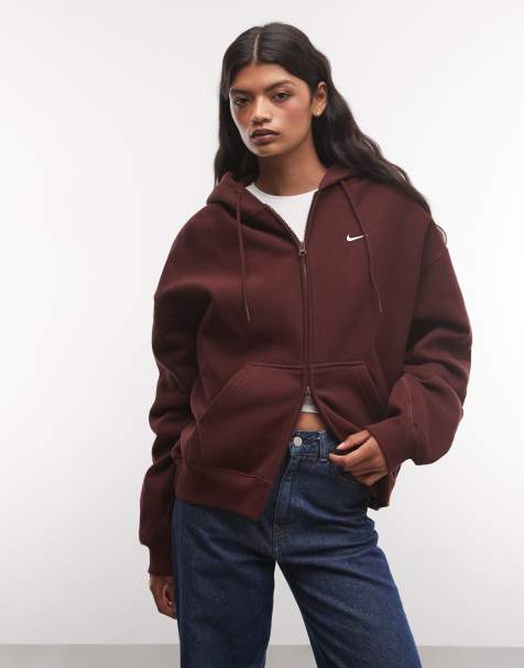 Nike Studio Fleece schwerer Oversize-Kapuzenpullover mit durchgehendem Reißverschluss in Burgunderrot - view 1