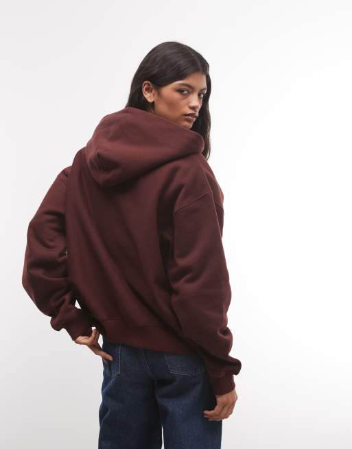 Nike Studio Fleece schwerer Oversize-Kapuzenpullover mit durchgehendem Reißverschluss in Burgunderrot, 4 von 4