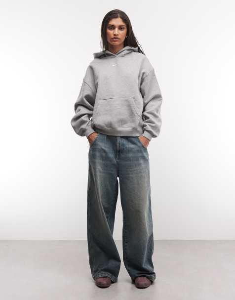 Nike Studio Fleece średniej grubości oversize bluza z kapturem w kolorze szarym - view 1