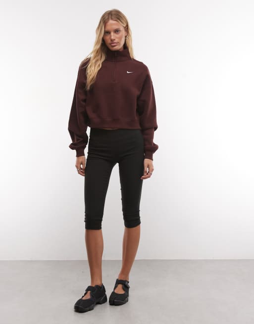Nike Studio Fleece sweat court oversize mi-épais à demi-zip bordeaux, 2 de 4