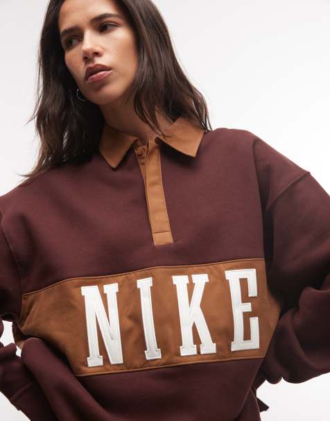 Nike Studio Fleece sweat rugby oversize mi-épaisseur marron - view 1