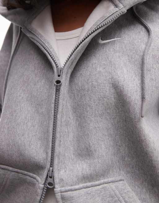 Nike Studio fleece tung oversized hættetrøje med lynlås i mørkegrå, 4 af 5