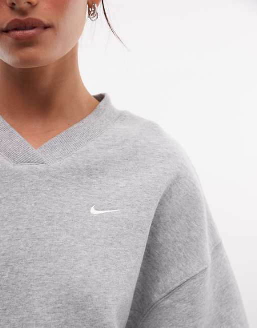 Nike Studio Fleece v-neck sweatshirt in gray, 3 of 4