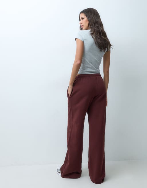 Nike Studio Fleece wide leg logo sweatpants in burgundy - BURGUNDY, 3 of 5