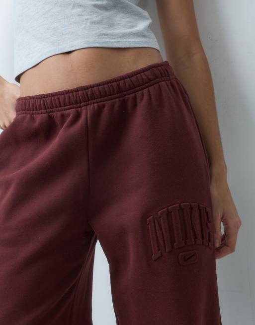 Nike Studio Fleece wide leg logo sweatpants in burgundy - BURGUNDY, 4 of 5