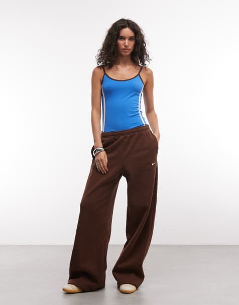 Nike Studio Fleece wide leg sweatpants in brown - view 1