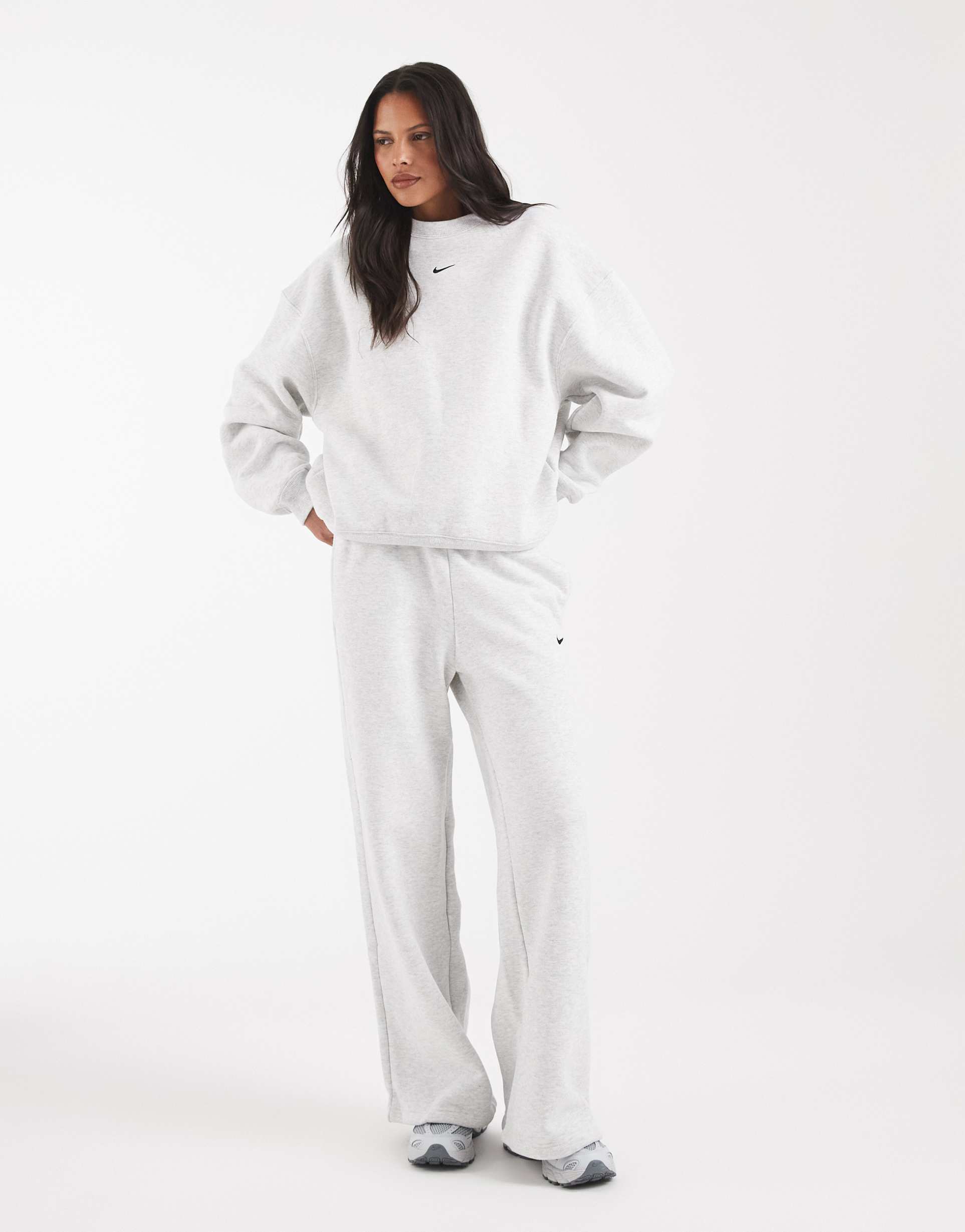 nike studio fleece wide leg sweatpants in light gray