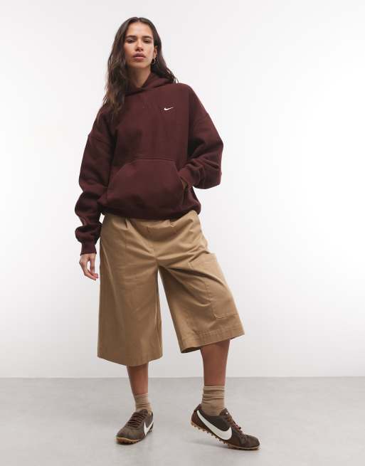Nike Studio Fleece zware oversized hoodie in bordeauxrood, 3 van 4