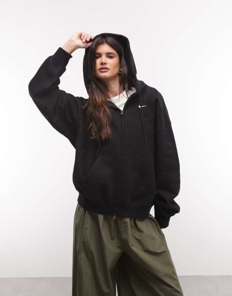 Nike Studio fleece zware oversized hoodie met rits in zwart - view 1
